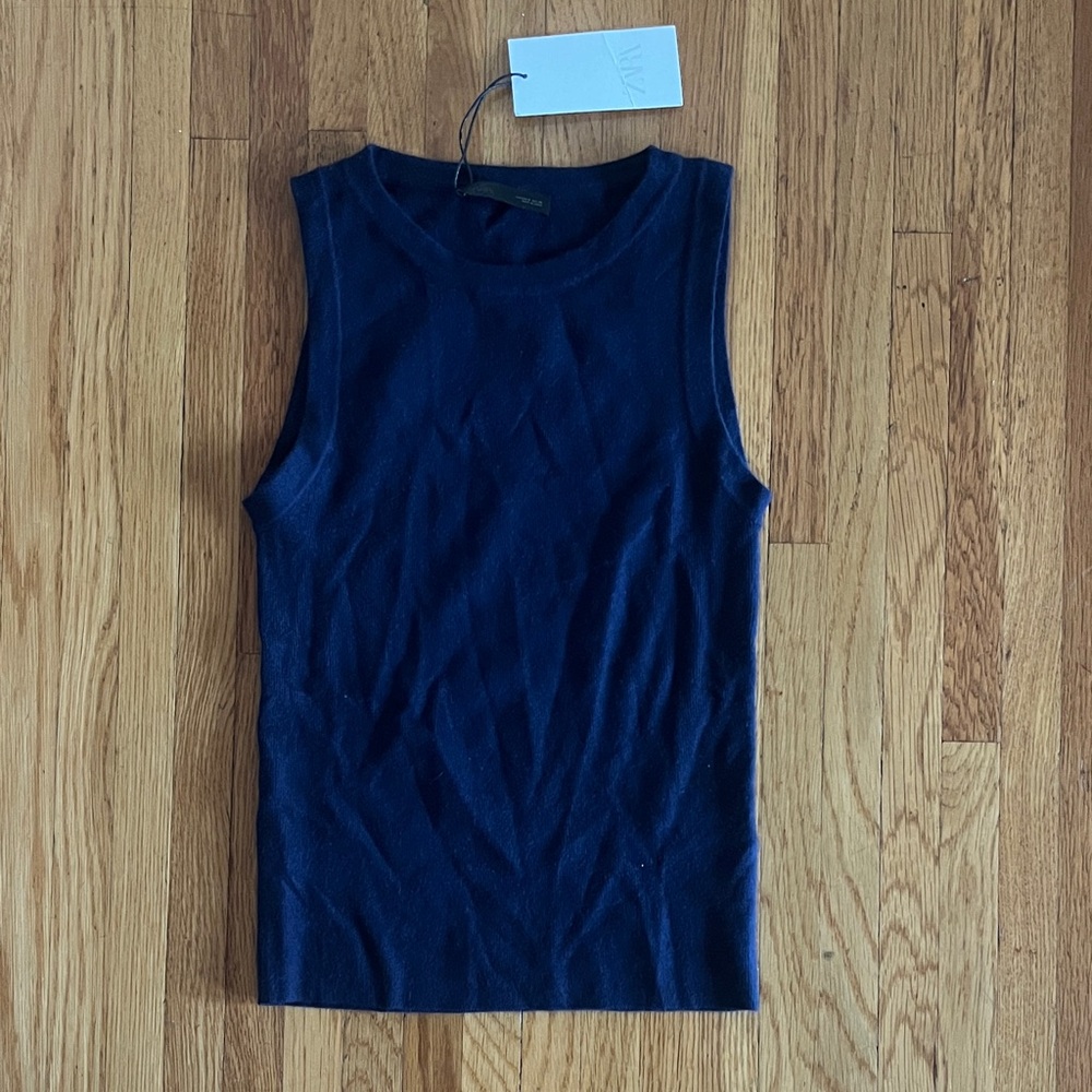Zara Wool Blend Sleeveless Navy Ribbed Tank Top